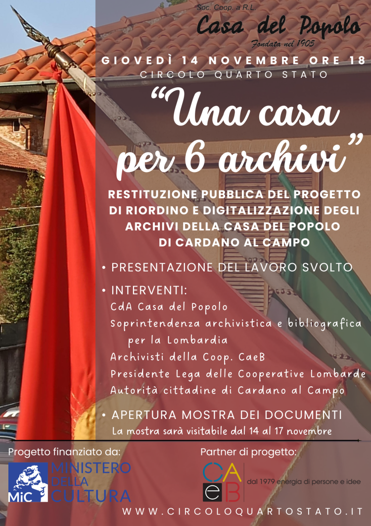 Una Casa per 6 archivi - serata presentazione progetto Caeb